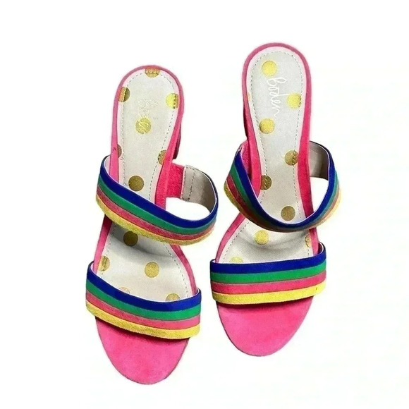 Boden Orella Suede mules pink multi stripe size 38 NEW  Block Heel Sandals - Picture 1 of 5